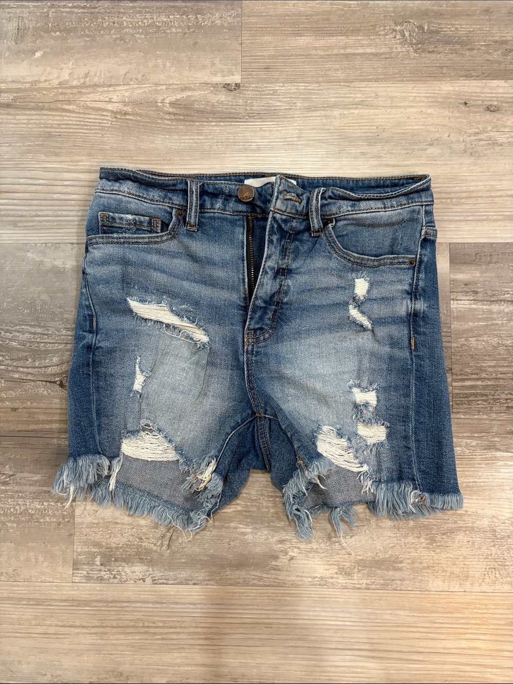 BKE Distressed Medium Blue Denim Jean Shorts